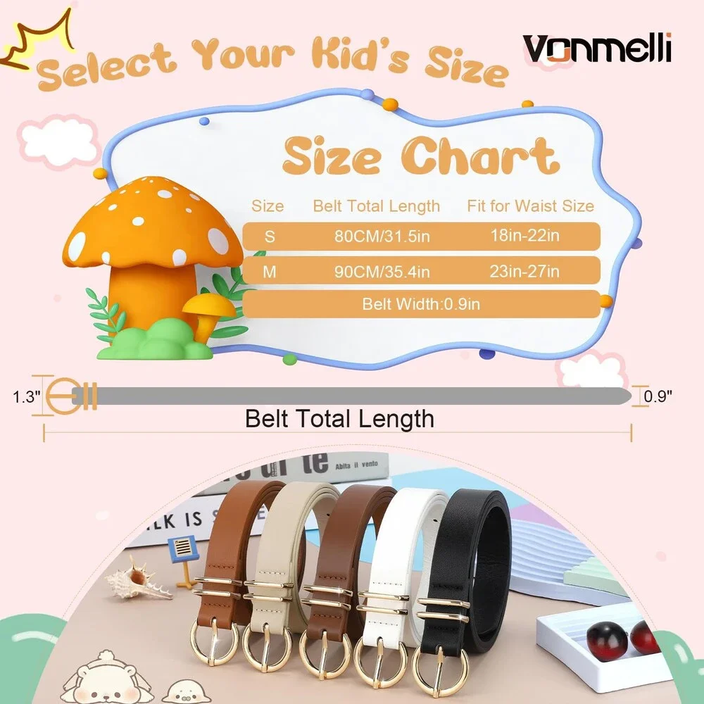 VONMELLI Girls Leather Belts 2-Pack Black Beige Small - NWOT